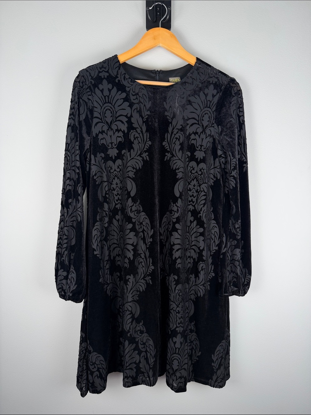 Whimsigoth Witchy Dark Romantic Black Velvet Burnout Taylor Long-Sleeve Dress